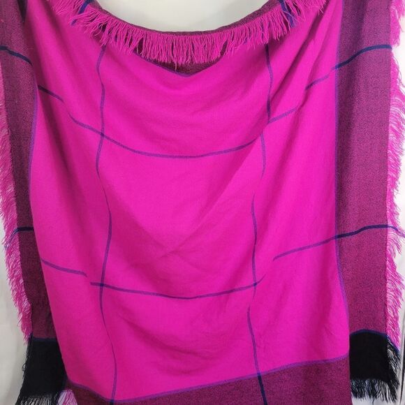 Accessories - Vibrant Fuscia Pink and Black Fringed Shawl Scarf
